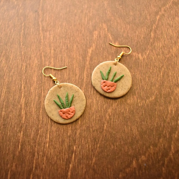 Potted Plant Speckle Handmade Polymer Clay Earrings - Picture 3 of 4